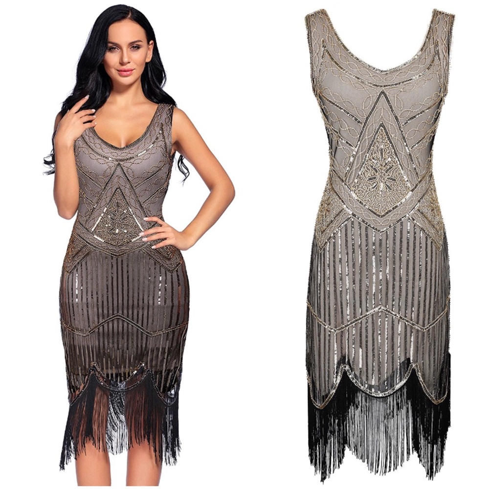 5 ⭐️ Rated Sequin Flapper Dress- Black Gray & Gold